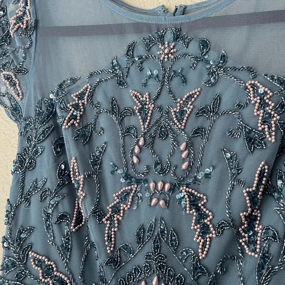 NWT Adrianna Papell Women's Beaded Bodice Formal Maxi Dress with GGT Skirt Blue - Picture 8 of 12